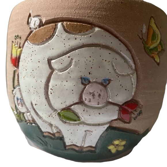 Vintage Signed Hand Painted Pottery Pig Butterfly Motif 1985 - Picture 2 of 8